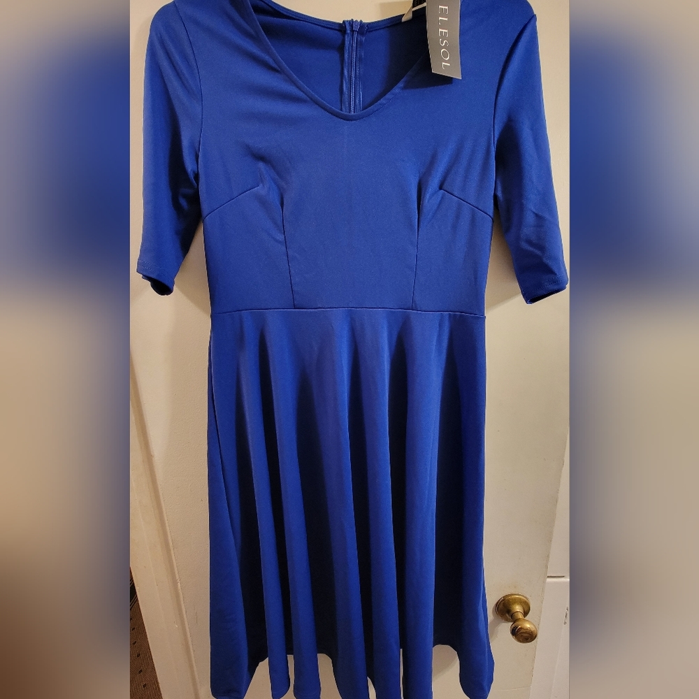 New ELESOL swing dress 3/4 sleeve Royal Blue. Size L - Picture 2 of 5